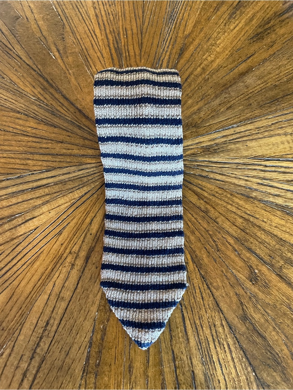 Vintage Lands' End Linen and Cotton Striped Knit Tie in Navy and Tan